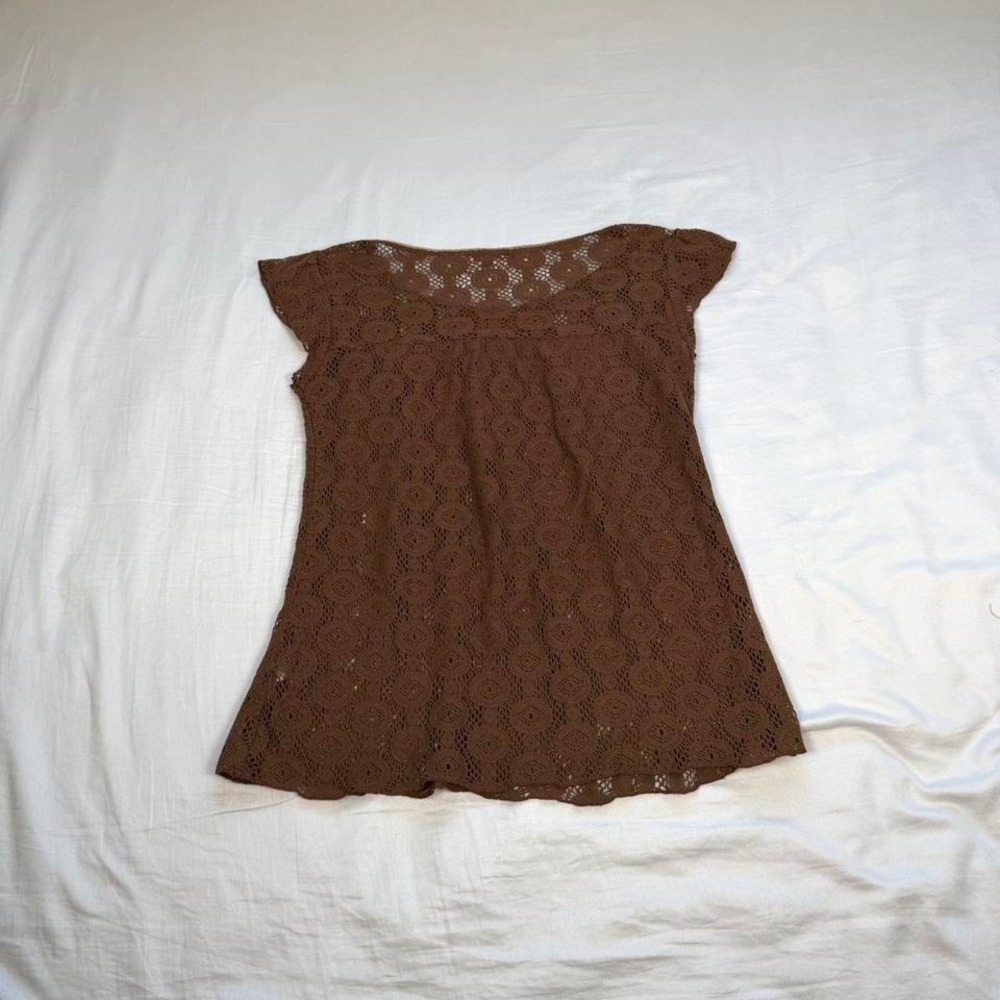 Vintage y2k Forever 22 brown knit short sleeve top. A little see thru - Picture 5 of 6